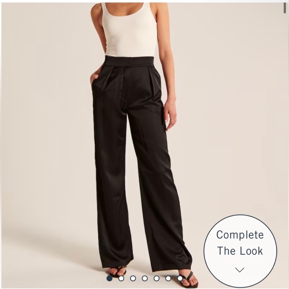 Abercrombie Satin Wide Leg Tailored Black Pants